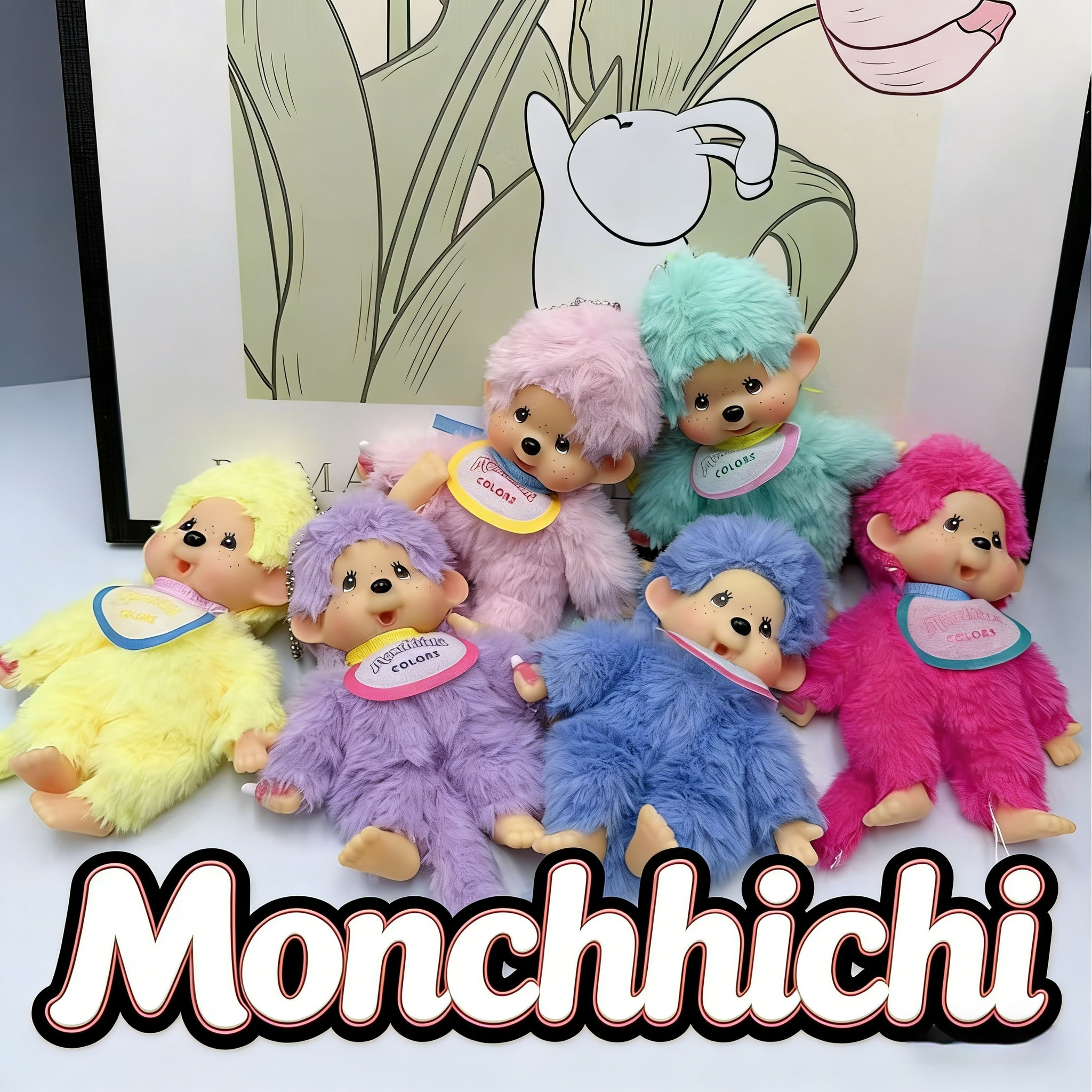 1005011608610370&nbsp; Monchhichi毛绒娃娃钥匙扣Macaron颜色多种款式站立姿势柔软蓬松填充玩具吊坠儿童女孩礼物