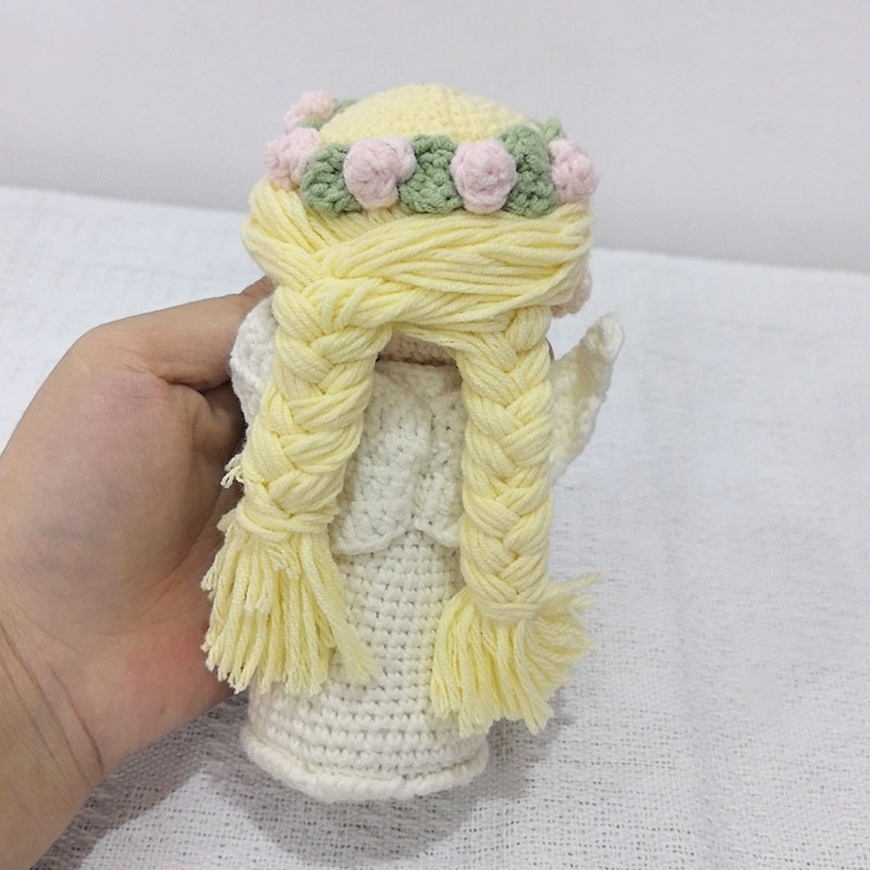 1005008018637705&nbsp; 手工钩针天使带翅膀毛绒玩具带皇冠家居儿童房间装饰生日礼物