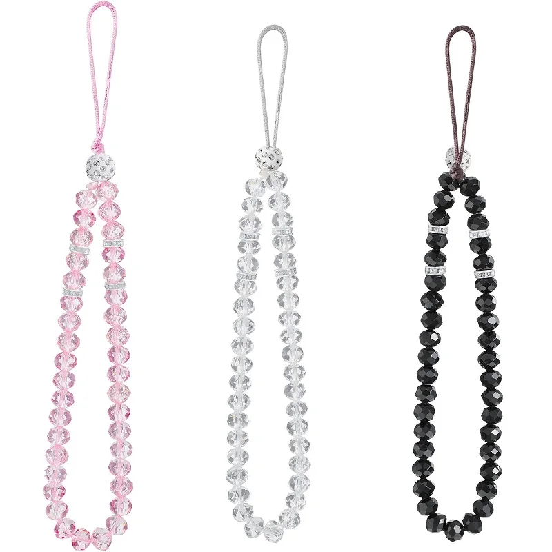 Crystal Beads Phone Charm Phone Lanyard Strap Hand Wrist Lanyard Strap Ladies Anti-Lost Beaded Wrist Band Lanyard Accessories