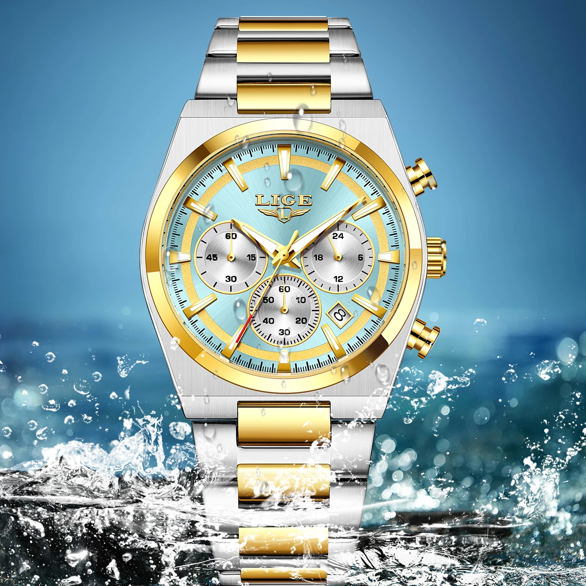 LIGE Mens Watches Fashion Business Quartz Wristwatches Waterproof Stainless Steel Chronograph Luminous Auto Date Watch for Man