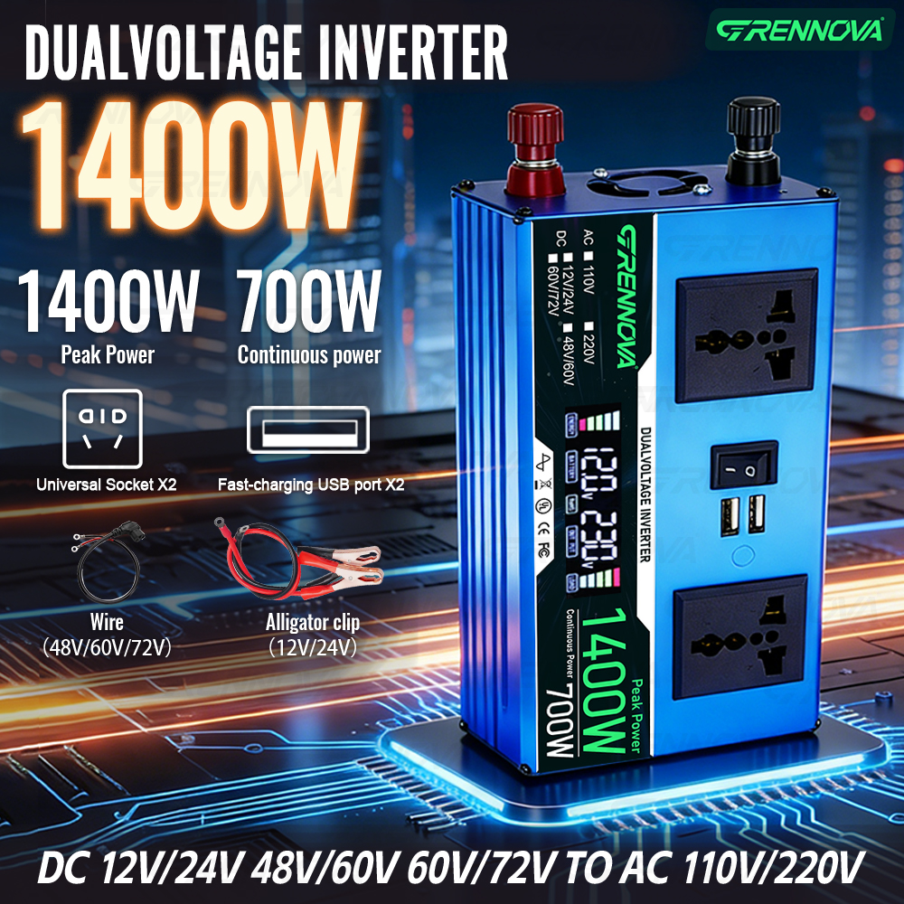 GRE-G-1400W Grennova Gemini系列逆变器修正波弦双压输入12V24V/48V60V/60V72V转220V/110V