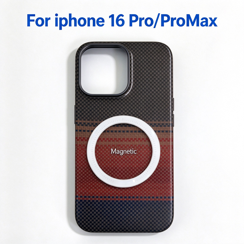 IF16PX04适用 iPhone16ProMax落日红凯夫拉手机壳磁吸苹果 16ProMax碳纤维保护套